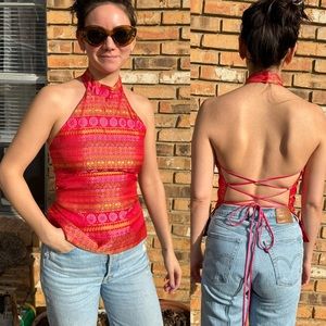 Jessica McClintock for Gunne Sax Millennium 2000 Halter Corset Back Top